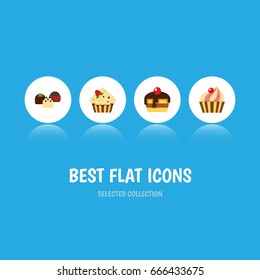 Flat Icon Dessert Set Of Sweetmeat, Confectionery, Dessert And Other Vector Objects. Also Includes Confectionery, Patisserie, Cake Elements.