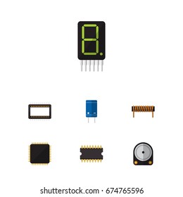 Flat Icon Device Set Of Bobbin, Transistor, Microprocessor And Other Vector Objects. Also Includes Transistor, Unit, Set Elements.