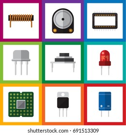 Flat Icon Device Set Of Bobbin, Hdd, Receiver And Other Vector Objects. Also Includes Recipient, Copper, Transducer Elements.