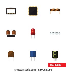Flat Icon Device Set Of Coil Copper, Memory, Cpu And Other Vector Objects. Also Includes Cpu, Receptacle, Triode Elements.