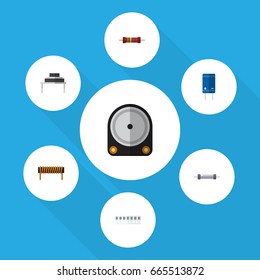 Flat Icon Device Set Of Destination, Resistance, Transistor And Other Vector Objects. Also Includes Set, Resistor, Transistor Elements.