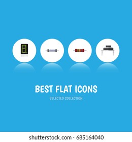 Flat Icon Device Set Of Display, Resistance, Destination And Other Vector Objects. Also Includes Calculate, Electronics, Destination Elements.