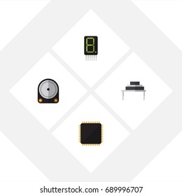 Flat Icon Device Set Of Display, Hdd, Cpu And Other Vector Objects. Also Includes Calculator, Calculate, Motherboard Elements.
