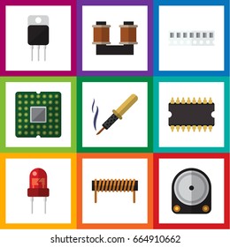 Flat Icon Device Set Of Hdd, Recipient, Microprocessor And Other Vector Objects. Also Includes Random, Soldering, Transistor Elements.