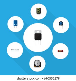 Flat Icon Device Set Of Hdd, Display, Transducer And Other Vector Objects. Also Includes Set, Electronics, Drive Elements.
