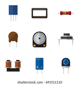 Flat Icon Device Set Of Mainframe, Transistor, Receptacle And Other Vector Objects. Also Includes Resistance, Destination, Recipient Elements.