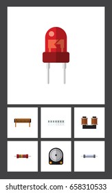 Flat Icon Device Set Of Memory, Resistance, Recipient And Other Vector Objects. Also Includes Resistance, Transistor, Transducer Elements.