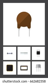 Flat Icon Device Set Of Memory, Resistor, Mainframe And Other Vector Objects. Also Includes Resist, Resistor, Random Elements.