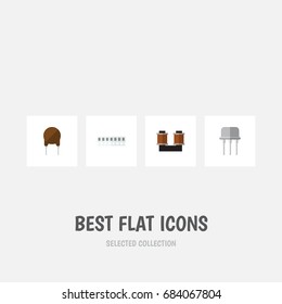 Flat Icon Device Set Of Memory, Triode, Resist And Other Vector Objects. Also Includes Coil, Triode, Semiconductor Elements.
