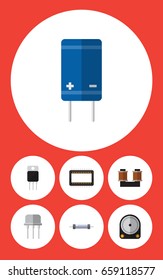 Flat Icon Device Set Of Receiver, Transistor, Resist And Other Vector Objects. Also Includes Drive, Processor, Receiver Elements.