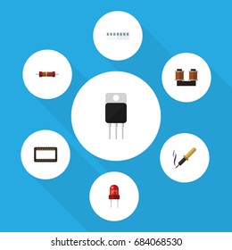 Flat Icon Device Set Of Receiver, Coil Copper, Repair And Other Vector Objects. Also Includes Transducer, Resistance, Random Elements.