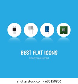 Flat Icon Device Set Of Receiver, Transistor, Resist And Other Vector Objects. Also Includes Resist, Unit, Transistor Elements.