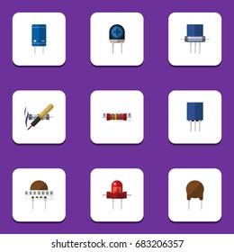 Flat Icon Device Set Of Receptacle, Recipient, Memory And Other Vector Objects. Also Includes Triode, Recipient, Fiildistor Elements.