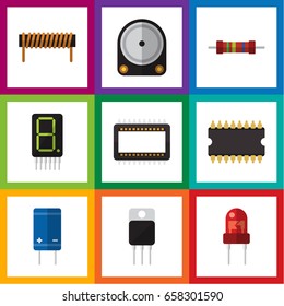 Flat Icon Device Set Of Recipient, Bobbin, Mainframe And Other Vector Objects. Also Includes Transducer, Recipient, Central Elements.