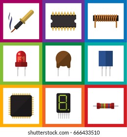Flat Icon Device Set Of Recipient, Bobbin, Receptacle And Other Vector Objects. Also Includes Display, Bobbin, Cpu Elements.