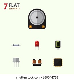 Flat Icon Device Set Of Resist, Cpu, Coil Copper And Other Vector Objects. Also Includes Microprocessor, Motherboard, Semiconductor Elements.