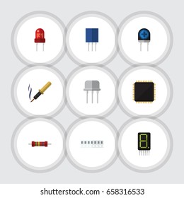 Flat Icon Device Set Of Resistance, Cpu, Resist And Other Vector Objects. Also Includes Motherboard, Resist, Resistor Elements.