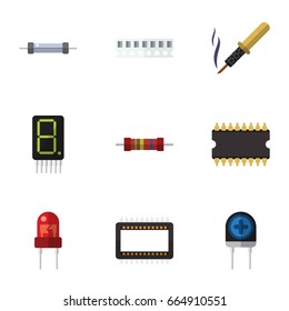 Flat Icon Device Set Of Resistance, Recipient, Repair And Other Vector Objects. Also Includes Random, Iron, Electronics Elements.