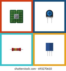 Flat Icon Device Set Of Resistance, Transducer, Receptacle And Other Vector Objects. Also Includes Receptacle, Transducer, Recipient Elements.