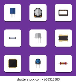 Flat Icon Device Set Of Transducer, Resistance, Resist And Other Vector Objects. Also Includes Recipient, Drive, Resist Elements.