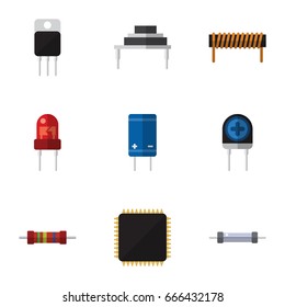 Flat Icon Device Set Of Transducer, Resistor, Receiver And Other Vector Objects. Also Includes Receiver, Resistance, Set Elements.