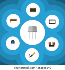 Flat Icon Device Set Of Transducer, Mainframe, Resist And Other Vector Objects. Also Includes Iron, Recipient, Resist Elements.