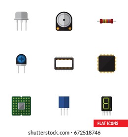 Flat Icon Device Set Of Transducer, Mainframe, Unit And Other Vector Objects. Also Includes Hard, Resistance, Microprocessor Elements.