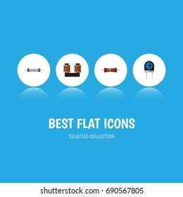 Flat Icon Device Set Of Transducer, Resistance, Coil Copper And Other Vector Objects. Also Includes Spool, Copper, Resistor Elements.