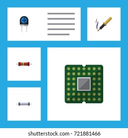 Flat Icon Device Set Of Transducer, Repair, Resistor And Other Vector Objects. Also Includes Transducer, Iron, Central Elements.