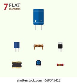 Flat Icon Device Set Of Transistor, Receptacle, Transducer And Other Vector Objects. Also Includes Central, Set, Copper Elements.