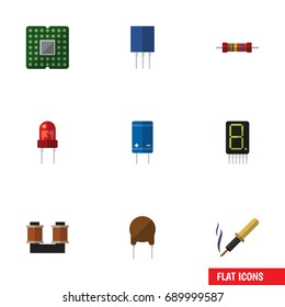 Flat Icon Device Set Of Transistor, Display, Repair And Other Vector Objects. Also Includes Set, Display, Recipient Elements.