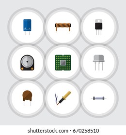 Flat Icon Device Set Of Triode, Bobbin, Hdd And Other Vector Objects. Also Includes Processor, Central, Semiconductor Elements.