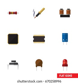 Flat Icon Device Set Of Triode, Microprocessor, Repair And Other Vector Objects. Also Includes Resistor, Resistance, Transistor Elements.