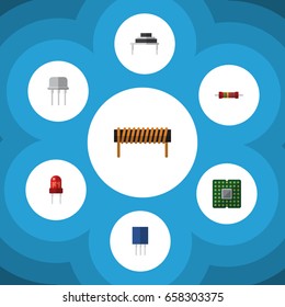 Flat Icon Device Set Of Unit, Resistance, Destination And Other Vector Objects. Also Includes Bobbin, Transistor, Destination Elements.