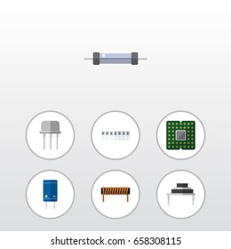 Flat Icon Device Set Of Unit, Transistor, Resist And Other Vector Objects. Also Includes Electronics, Destination, Memory Elements.