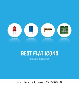 Flat Icon Device Set Of Unit, Bobbin, Transistor And Other Vector Objects. Also Includes Processor, Bobbin, Unit Elements.