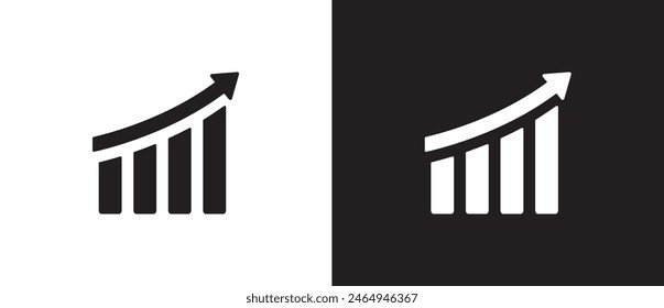 Flat icon of Diagram representing growth. Increase profit. Growth vector icon graphic. Economic graphic growth arrow. Growing bars graphic icon with rising arrow chart in black and white background.