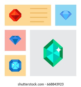 Flat Icon Diamond Set Of Carat, Treasure, Crystal And Other Vector Objects. Also Includes Treasure, Brilliant, Crystal Elements.