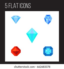 Flat Icon Diamond Set Of Gem, Gemstone, Brilliant And Other Vector Objects. Also Includes Gem, Gemstone, Wealthy Elements.