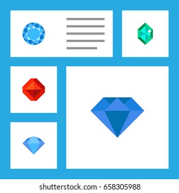 Flat Icon Diamond Set Of Jewel, Diamond, Carat And Other Vector Objects. Also Includes Gemstone, Brilliant, Crystal Elements.