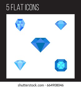 Flat Icon Diamond Set Of Karat, Brilliant, Gem And Other Vector Objects. Also Includes Jewelry, Treasure, Gemstone Elements.