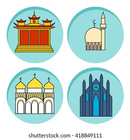 flat  icon different religious buildings