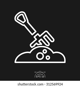 Flat icon of digging tool and soil.