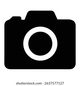 Flat icon of digital camera for photography and media usage.