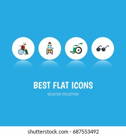 Flat Icon Disability Set Of Equipment- Person with a disability- Spectacles And Other Vector Objects. Also Includes Eyeglasses- Man- Spectacles Elements.