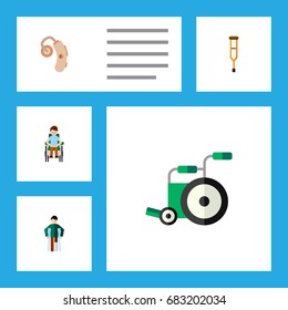Flat Icon Disability Set Of Injured- Person with a disability- Audiology And Other Vector Objects. Also Includes Man- Audiology- Injured Elements.