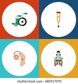 Flat Icon Disability Set Of Person with a disability- Stand- Equipment Vector Objects. Also Includes Aid- Stick- Man Elements.