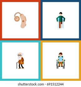 Flat Icon Disability Set Of Person with a disability- Injured- Audiology And Other Vector Objects. Also Includes Audiology- Disability- Man Elements.