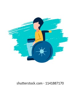 Flat icon of disabled child on a wheelchair for poster, banner, logo, icon on barrier-free environment in schools/university/ city and tolerance to invalids or medical organization