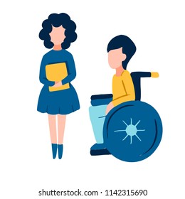 Flat icon of disabled child on a wheelchair for poster, banner, logo, icon on barrier-free environment in schools/university/ city and tolerance to invalids or medical organization